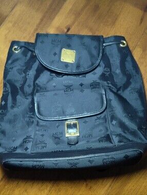 MCM Black Monogram Drawstring Backpack